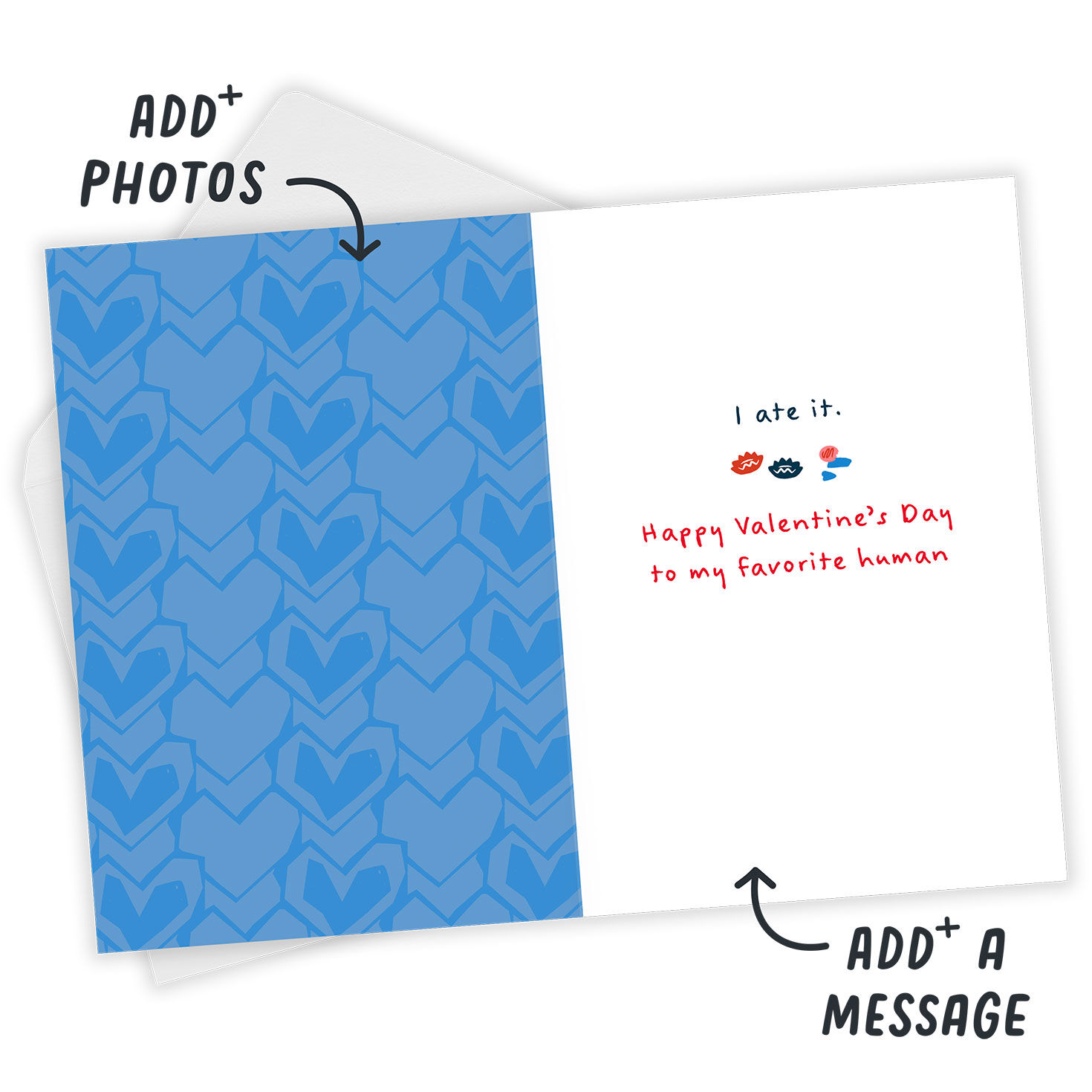 Stitch With Chocolates Personalized Valentine Card Open Card with Envelope indicating personalization image number 3