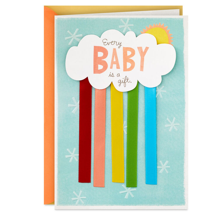 Sun and Cloud With Rainbow Streamers New Baby Card