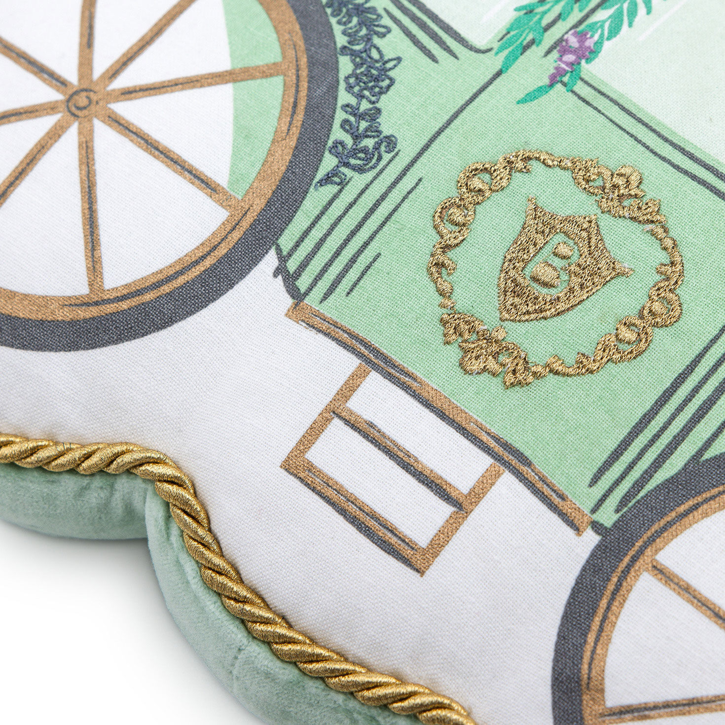 Bridgerton Green Carriage Shaped Throw Pillow upclose view image number 4