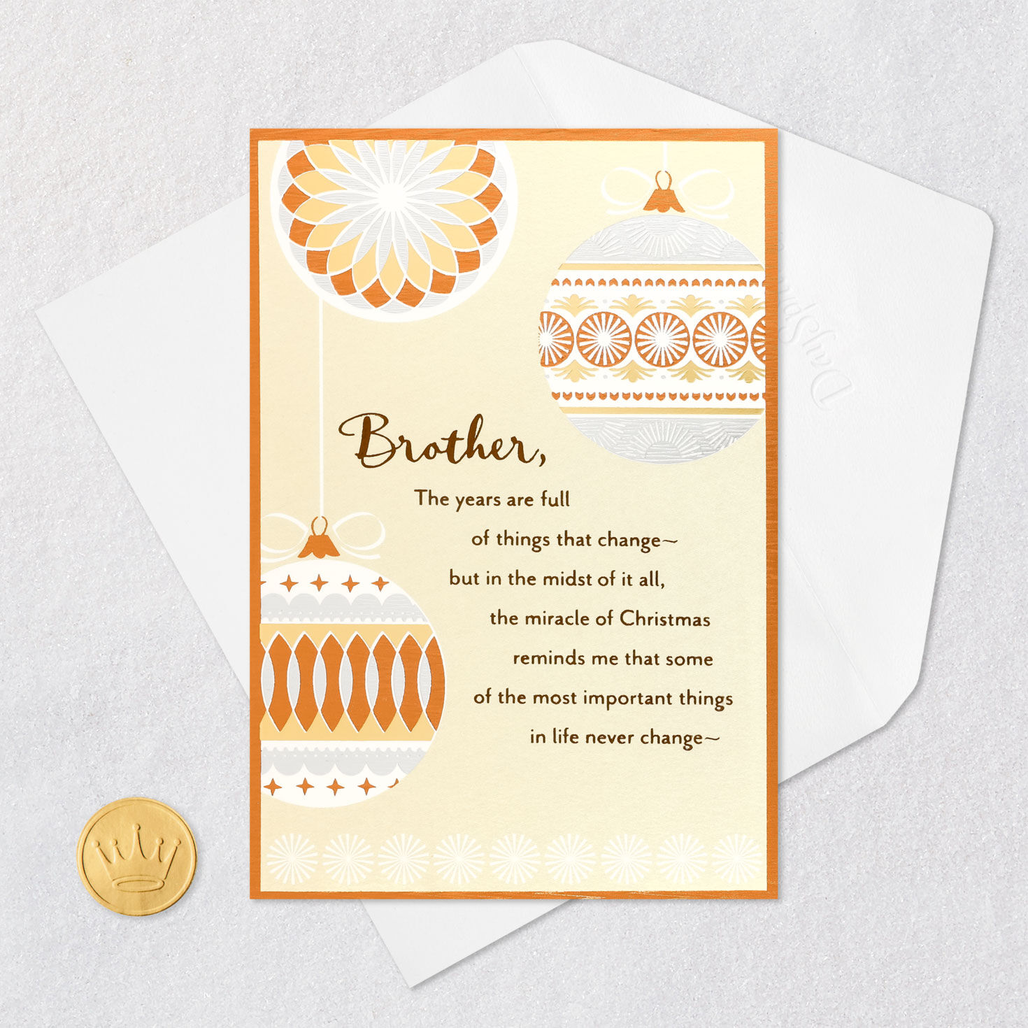 Gold Ornament Religious Christmas Card for Brother Card Front with Envelope and Gold Seal image number 6