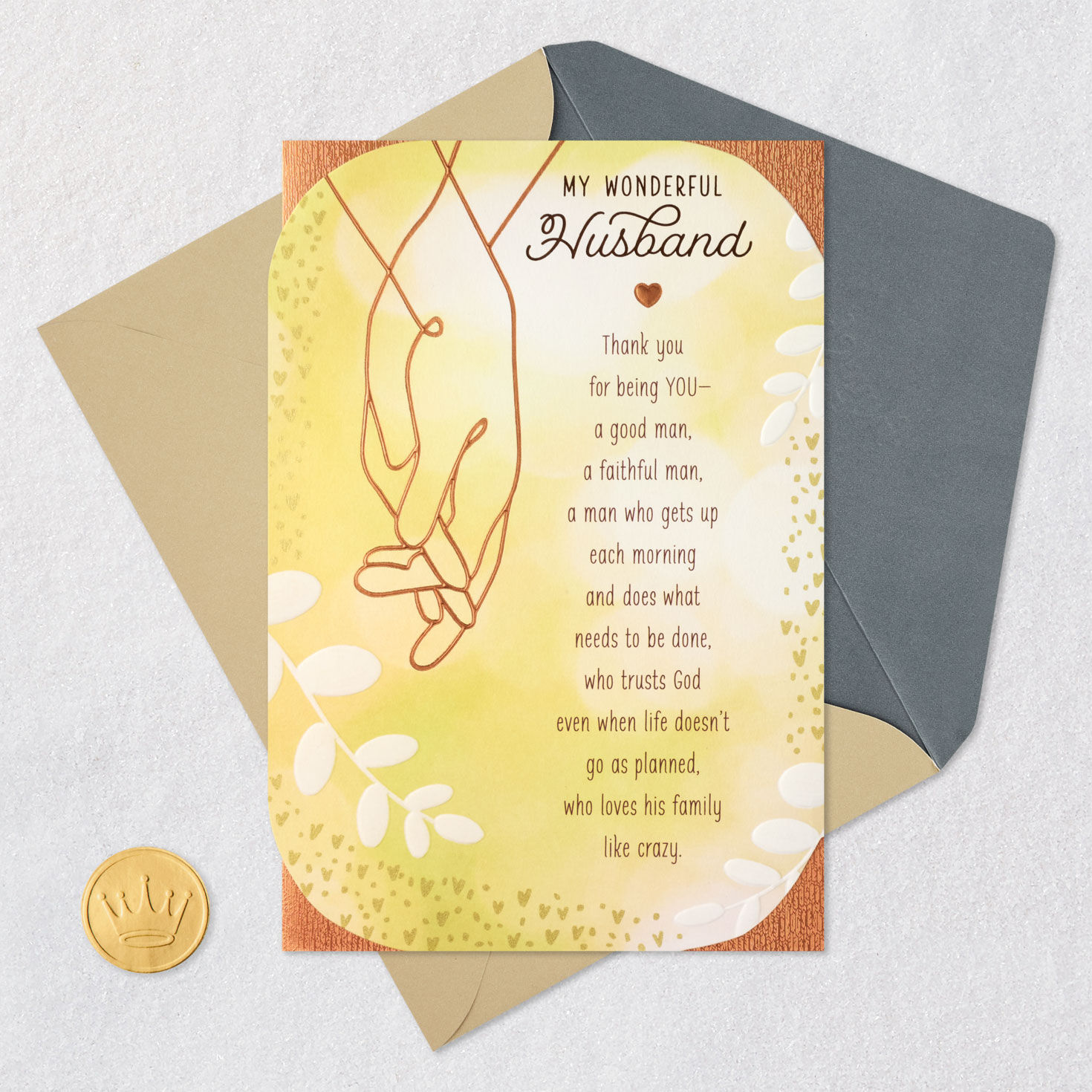 Couple Holding Hands Religious Father's Day Card for Husband Card Front with Envelope and Gold Seal image number 6