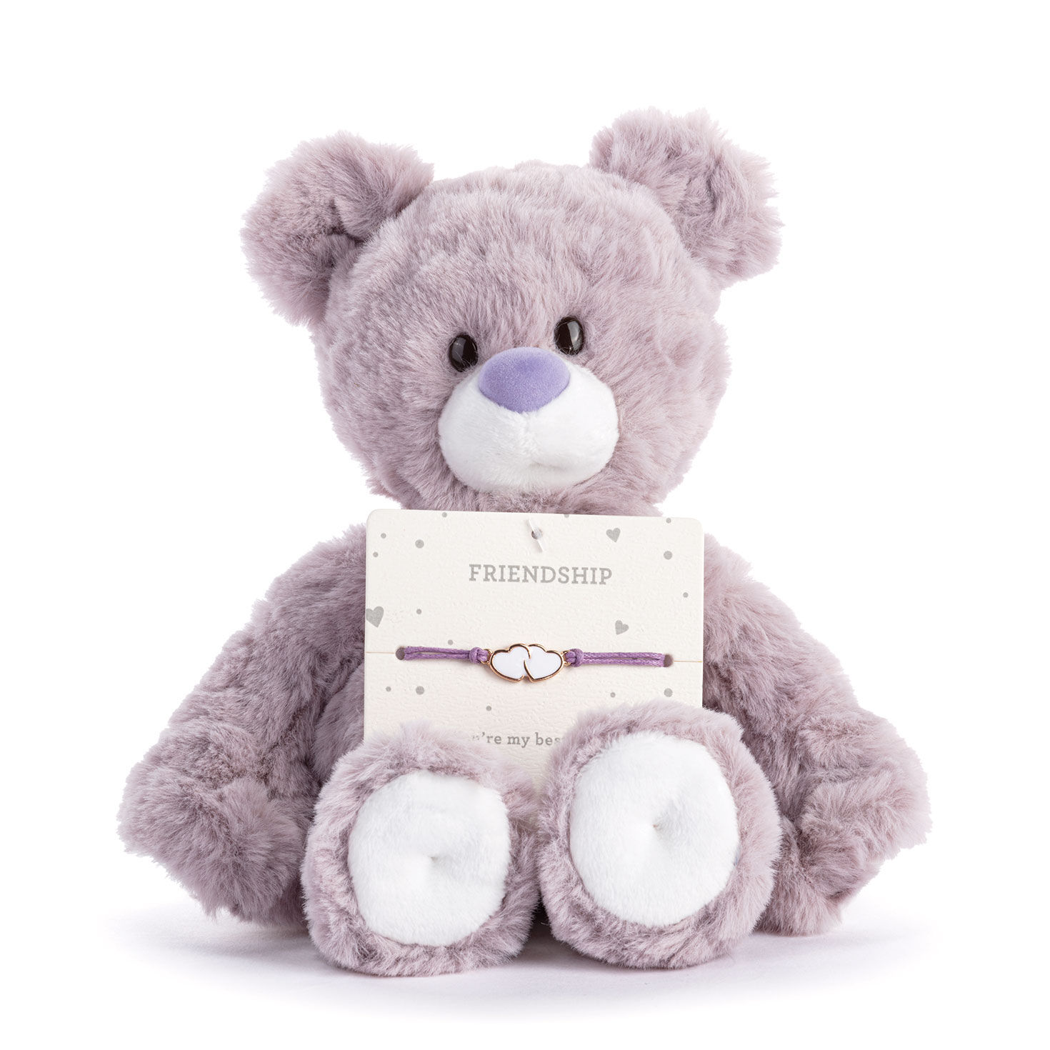 Demdaco Friendship Lavender Plush Bear With Hearts Bracelet
