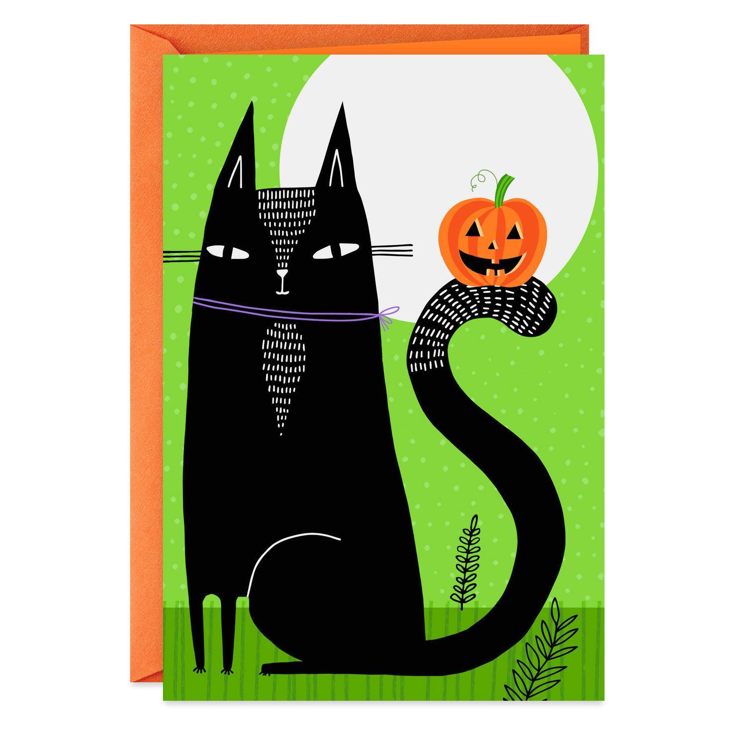 Happy Meow-loween Black Cat and Pumpkin Halloween Card