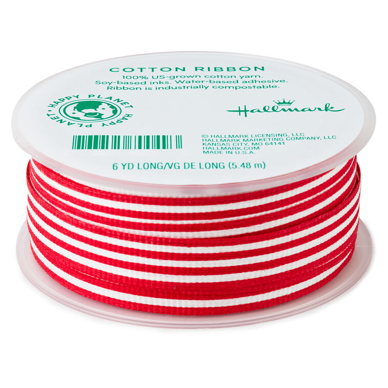 Peppermint Stripe 0.6" Crimped Ribbon, 18'