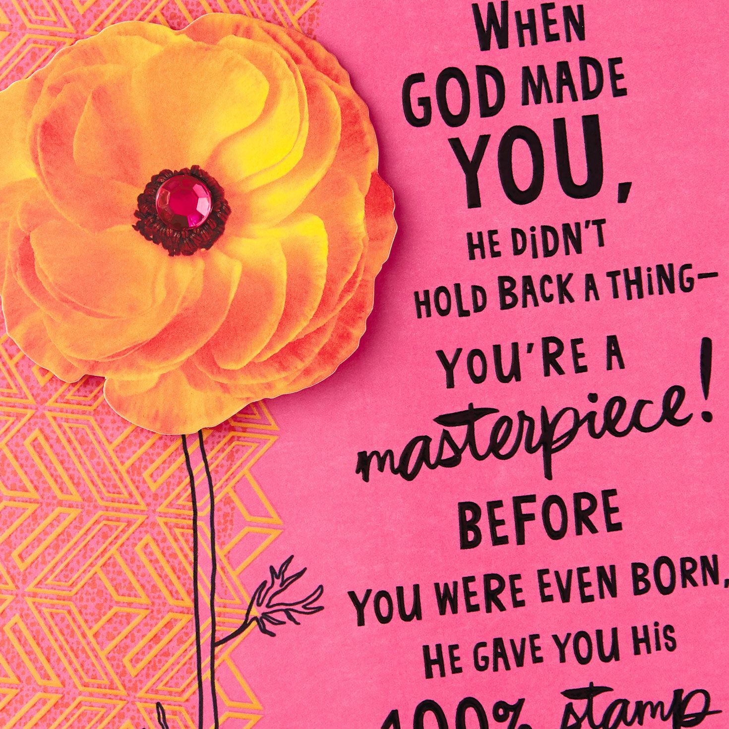 Orange Flower on Pink Religious Birthday Card for Her Card Front Detail image number 4