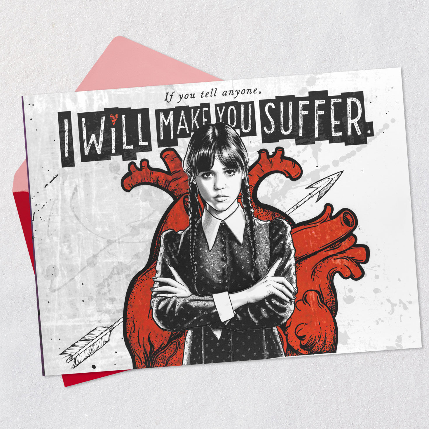 Wednesday Addams Purple Valentine's Day Card Open card with envelope image number 2