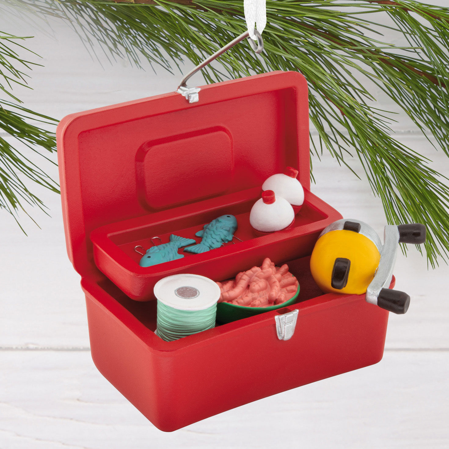 Fishing Tackle Box Christmas Ornament hanging on tree image number 2