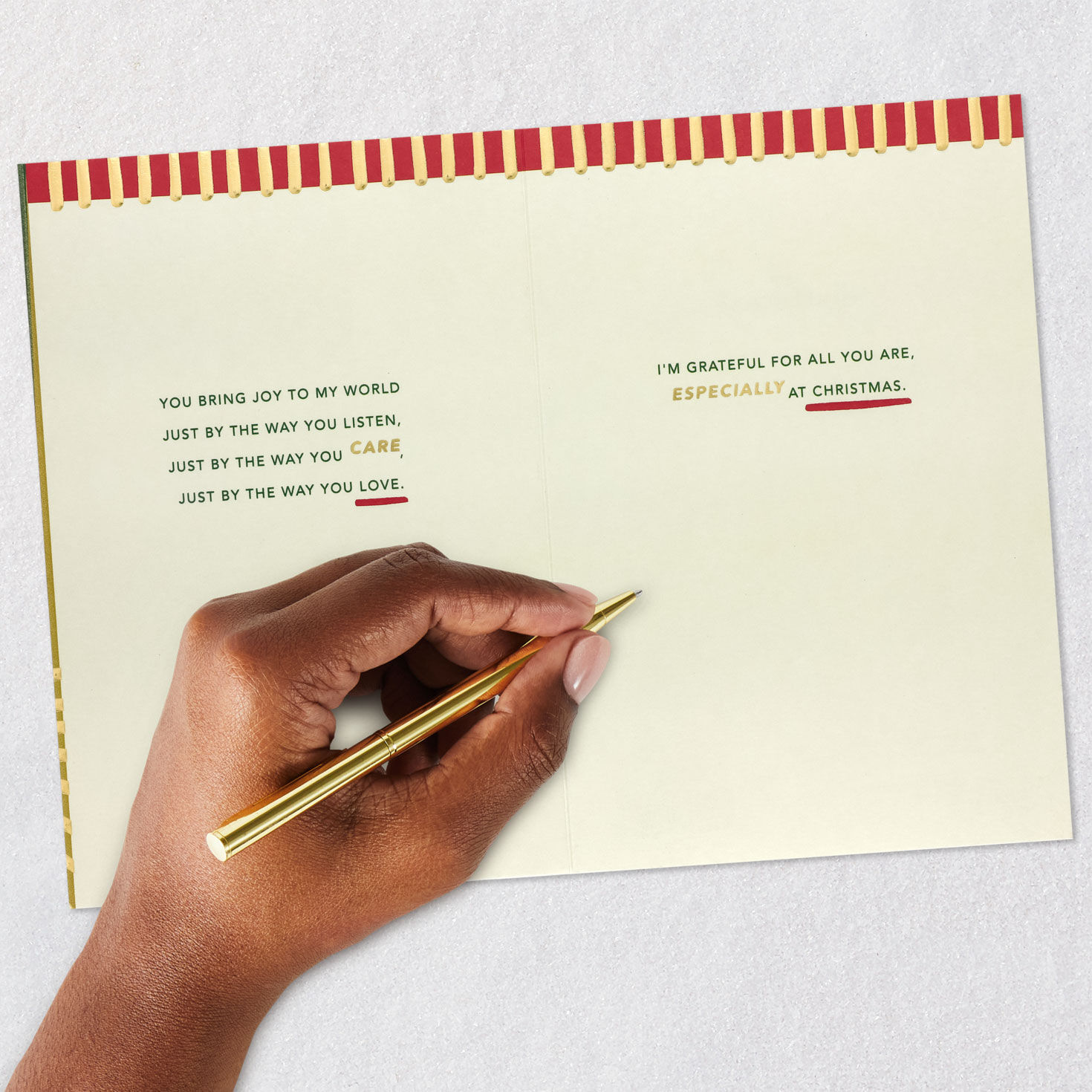 Gold Lettering on Green Christmas Card for Friend Signing card image number 7