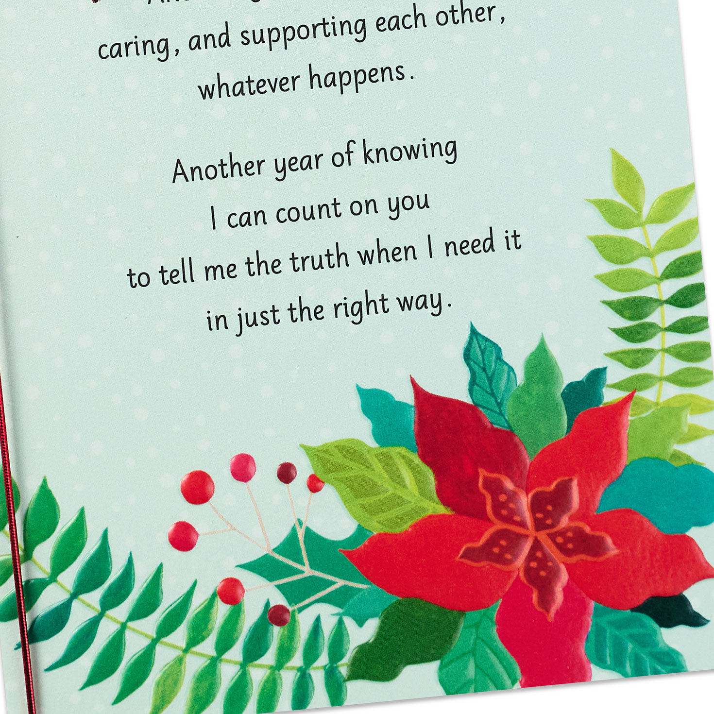 Poinsettias and Holiday Greenery Friend Christmas Card Card Front Detail image number 6