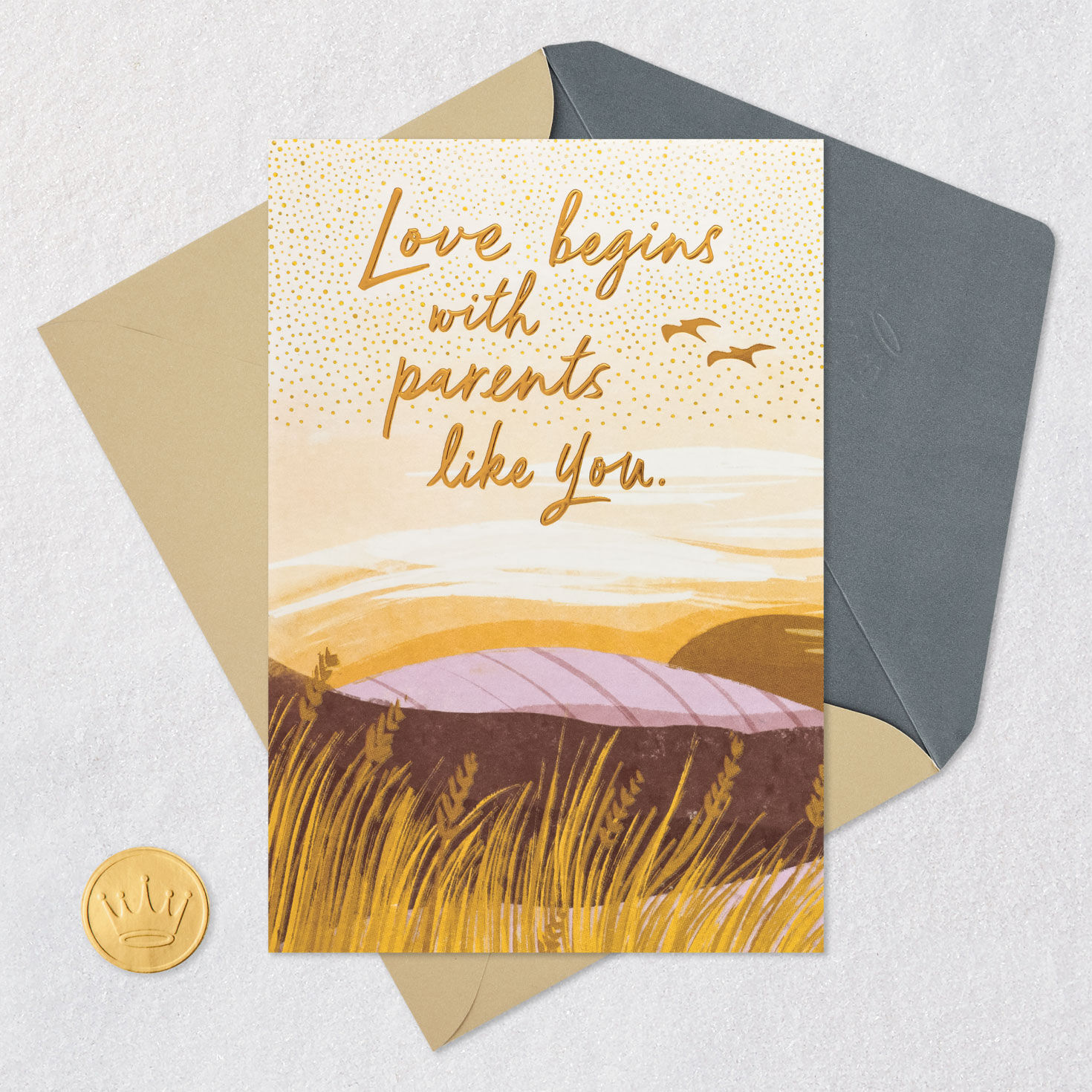 Sunset Landscape Parents Anniversary Card Card Front with Envelope and Gold Seal image number 7