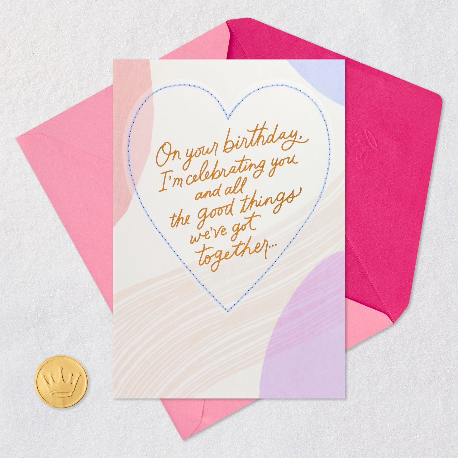 Romantic Pastel Heart Birthday Card Card Front with Envelope and Gold Seal image number 5