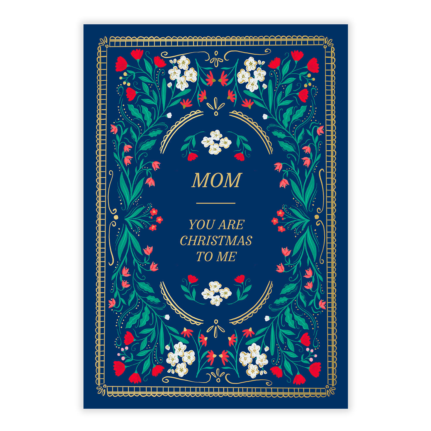 Blue with Flower Art Personalized Christmas Card front image number 2