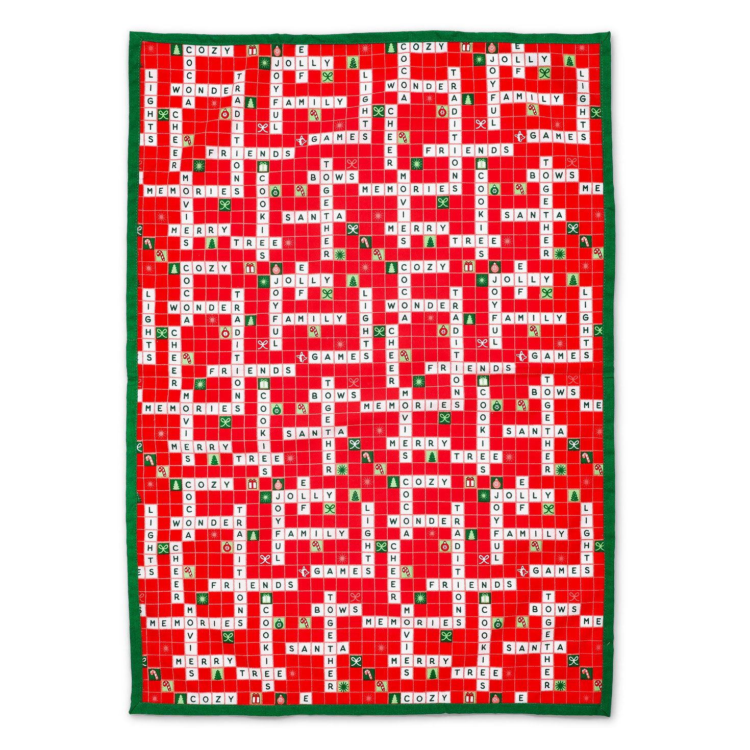 Holiday Words in Crossword Puzzle Dish Towel front flat image number 2