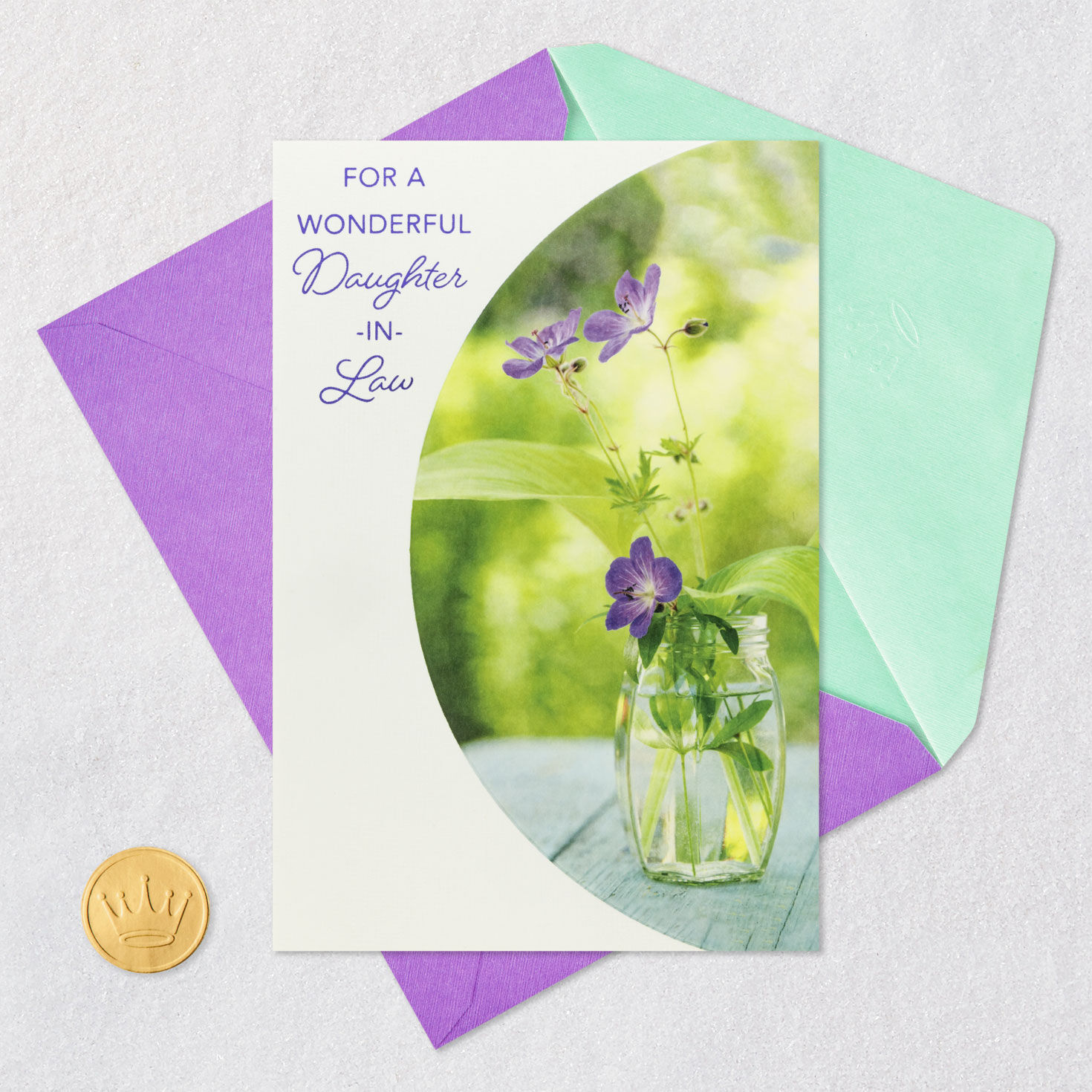 Purple Flowers Mother's Day Card for Daughter-in-Law Card Front with Envelope and Gold Seal image number 5