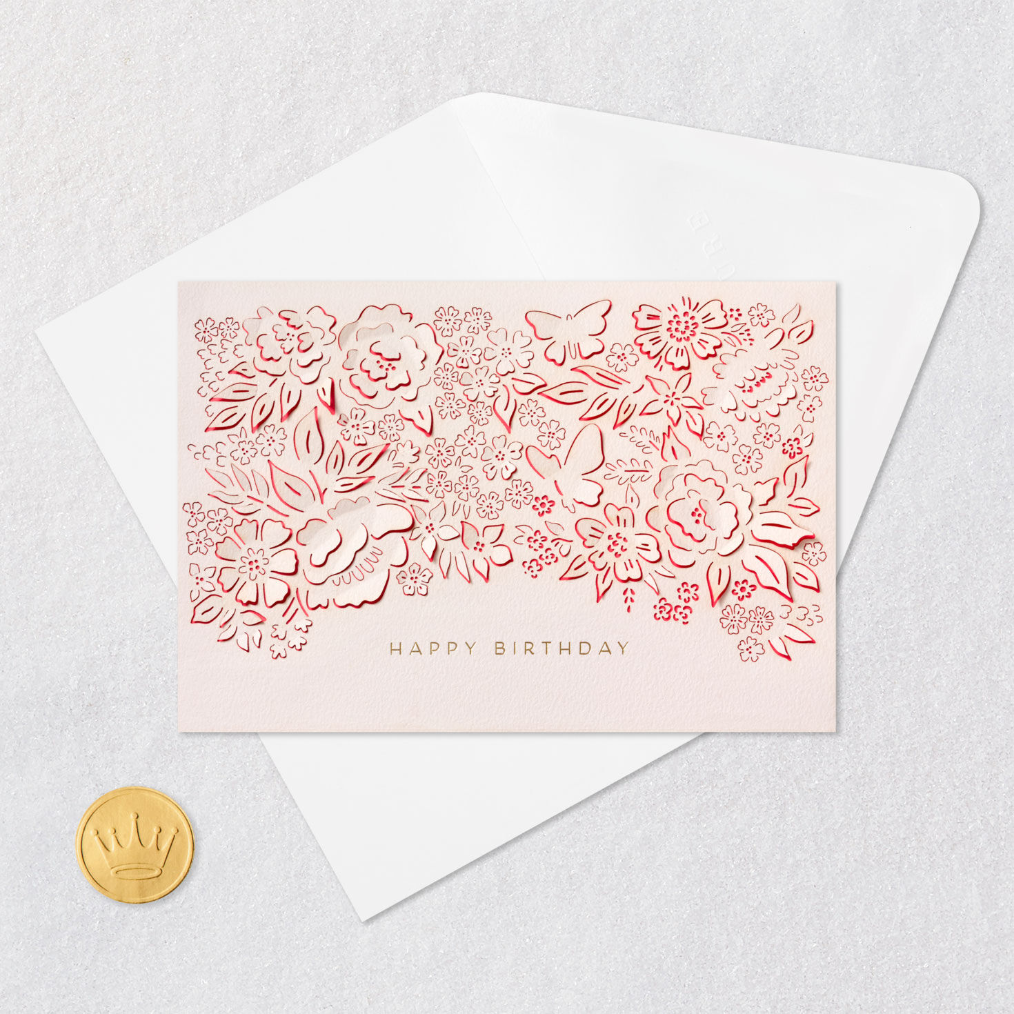 Pink Flowers and Butterfly Signature Birthday Card Card Front with Envelope and Gold Seal image number 6