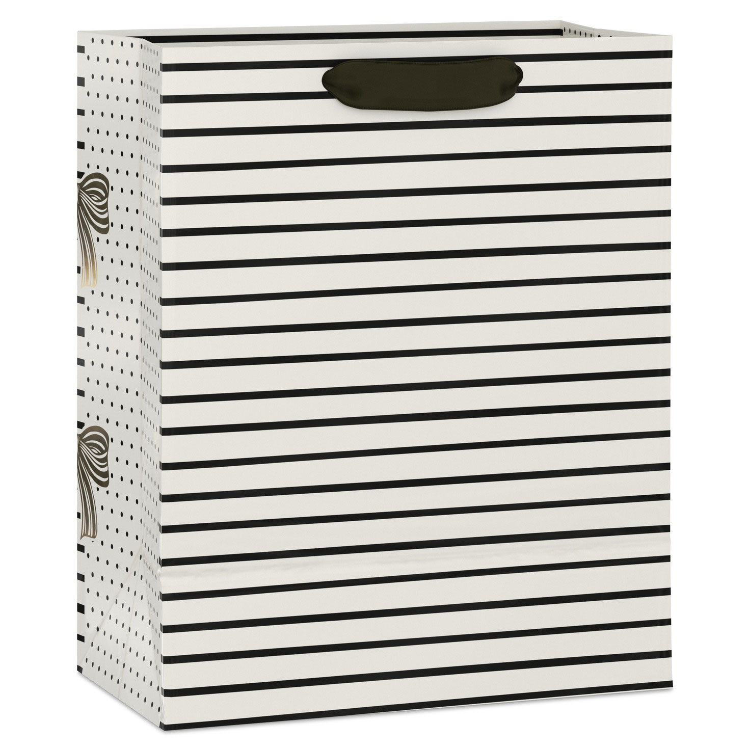 Shiny Gold Bows on Horizontal Stripes Medium Gift Bag Back image number 6