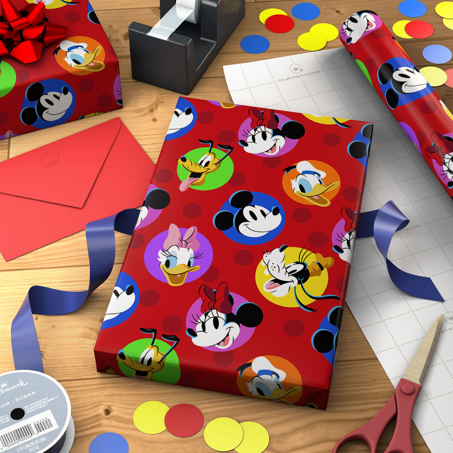 Mickey and Friends on Red Wrapping Paper Roll in use image number 3