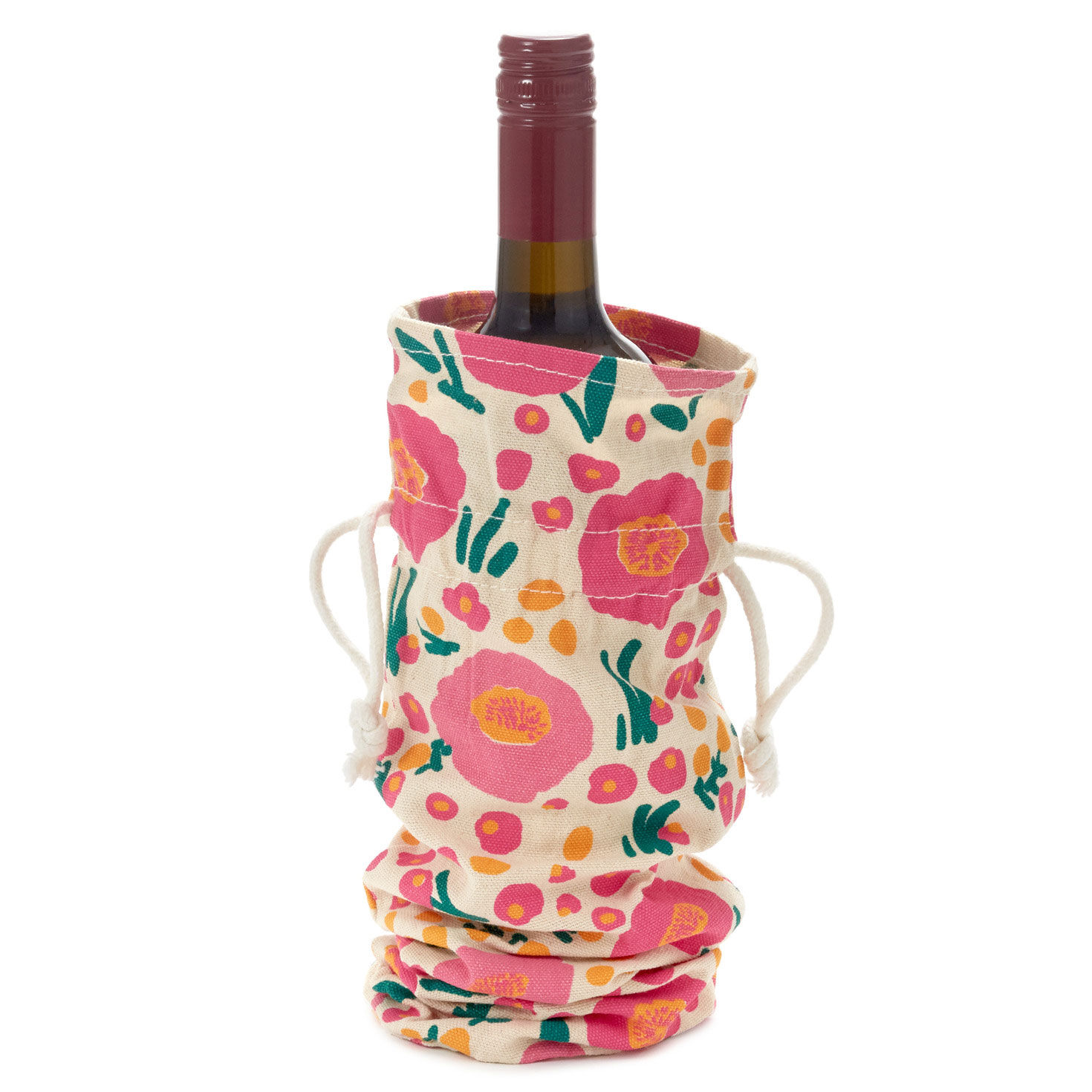 Pink Floral Fabric Wine Gift Bag with bottle image number 6