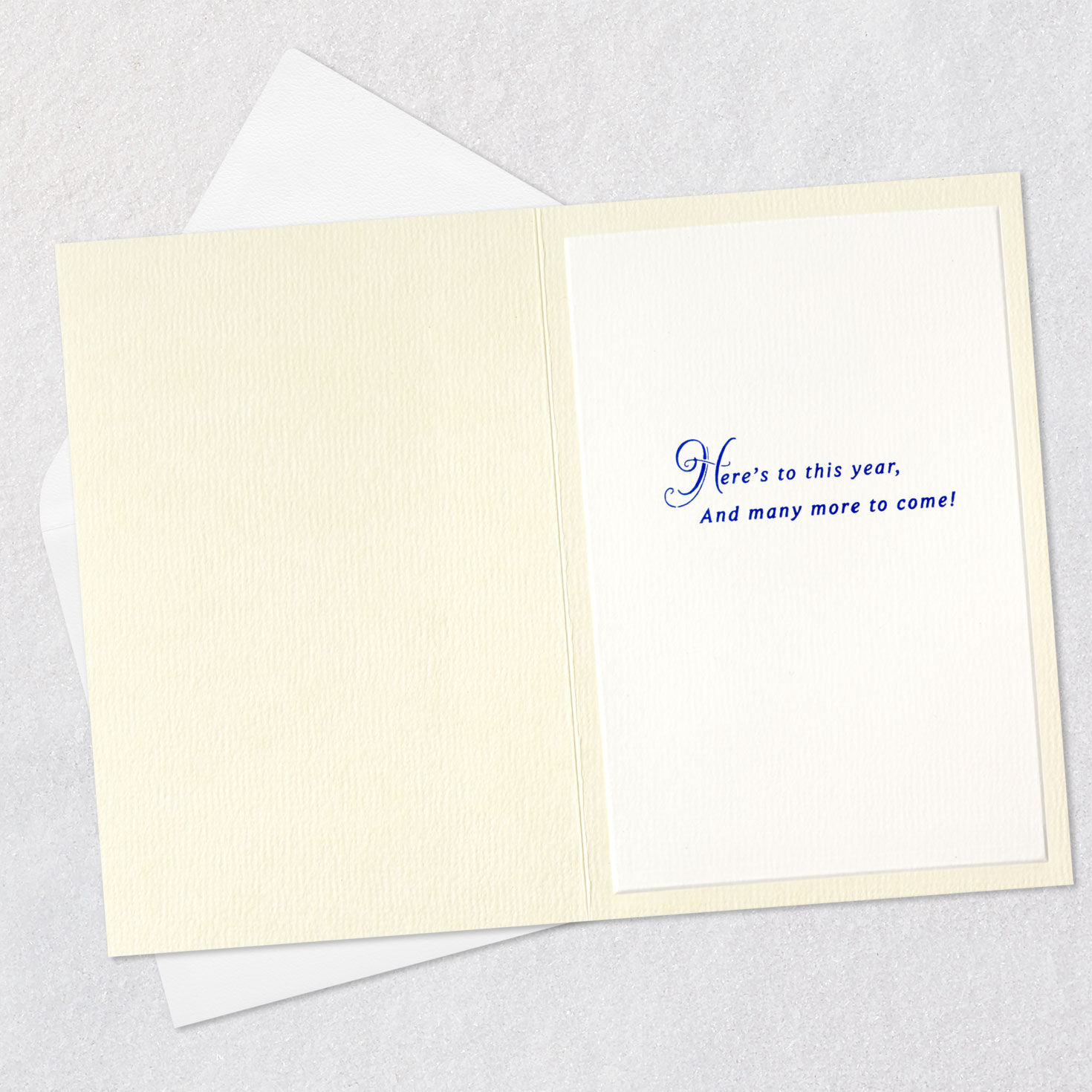 Elegant Blue Script and Hearts Happy Anniversary Card Open card with envelope image number 3
