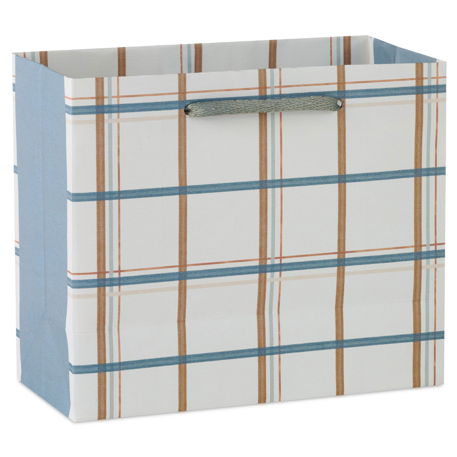 Rose Gold and Icy Blue Plaid Small Holiday Gift Bag back image number 5