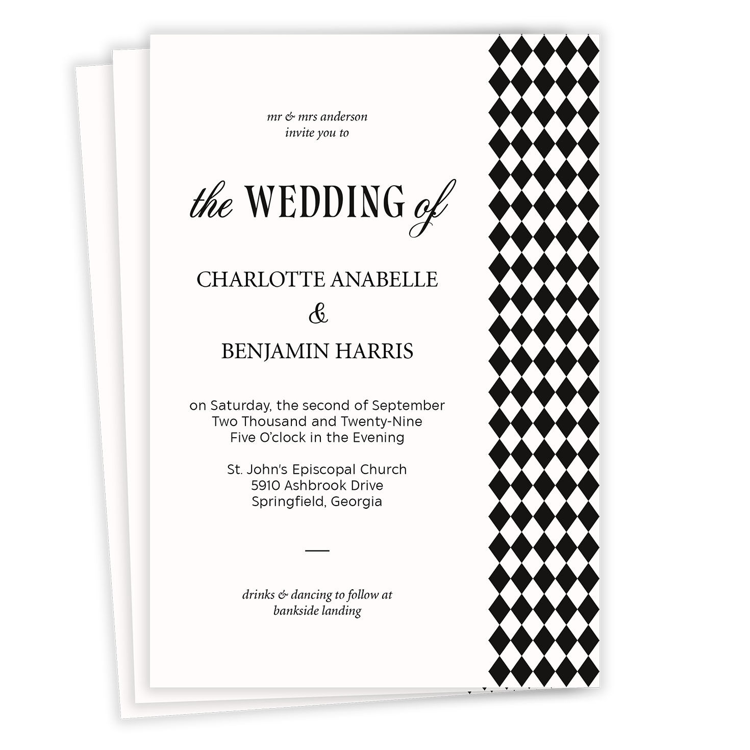 Elegant Harlequin Flat Wedding Invitation