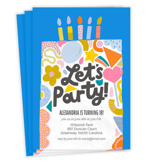 Let's Party Cake With Candles Birthday Invitation