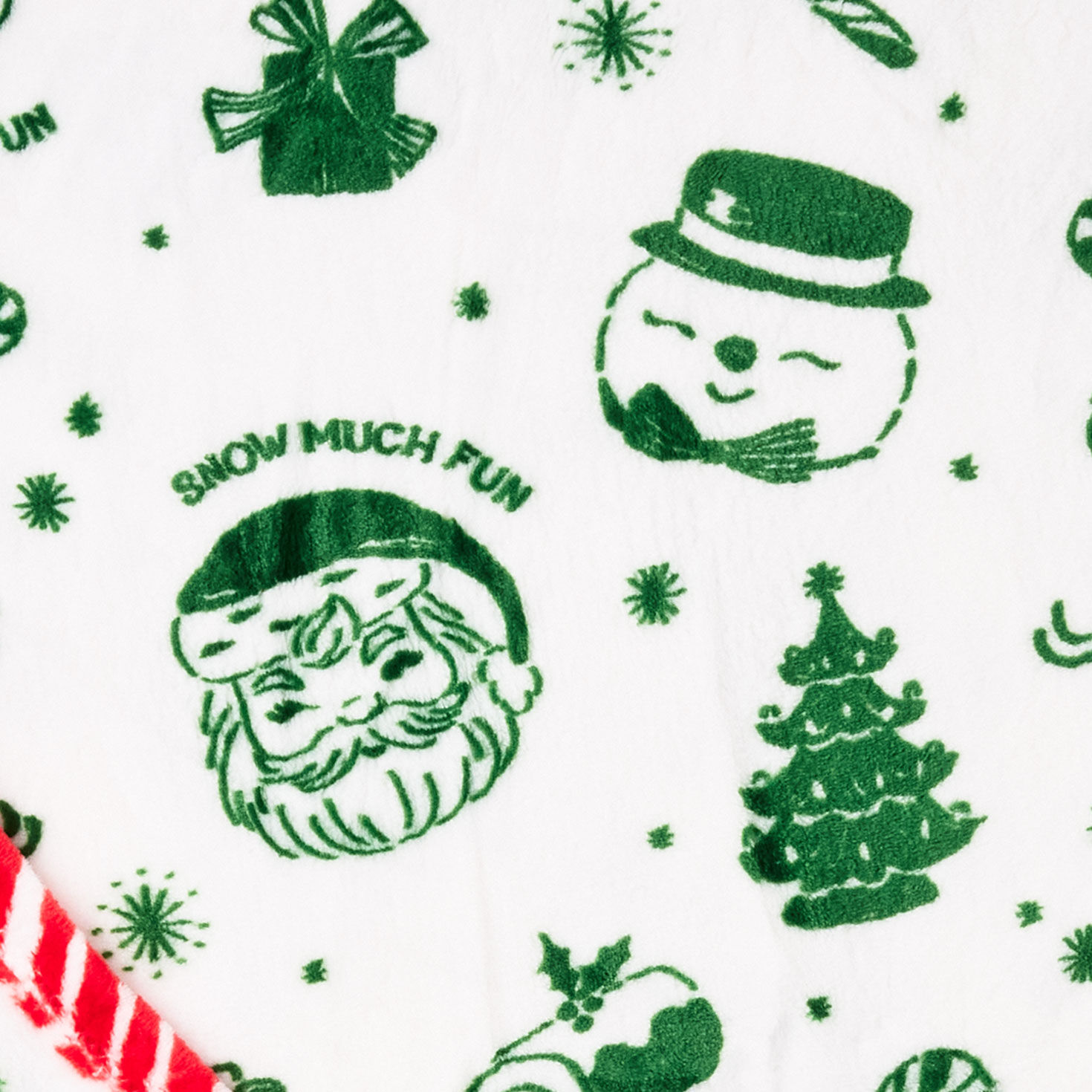 Santa Snowman Reindeer Toile Pattern Throw Blanket upclose detail image number 3