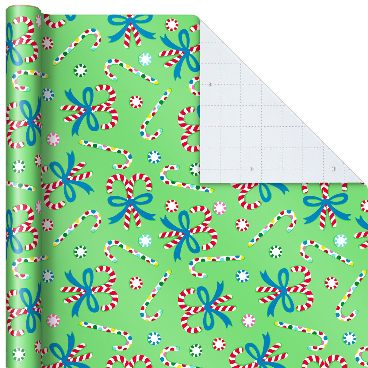 Candy Canes on Green Christmas Wrapping Paper, 45 sq. ft. Wrapping