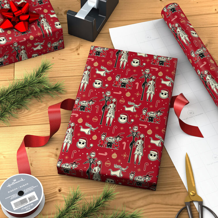 Disney Tim Burton's The Nightmare Before Christmas Characters on Red Wrapping Paper Roll, 25 sq. ft., , large image number 3