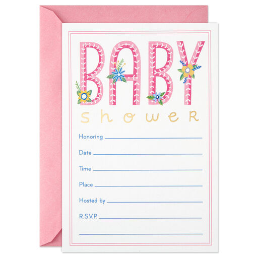 Pink Lettering Baby Shower Invitations, Pack of 10, 