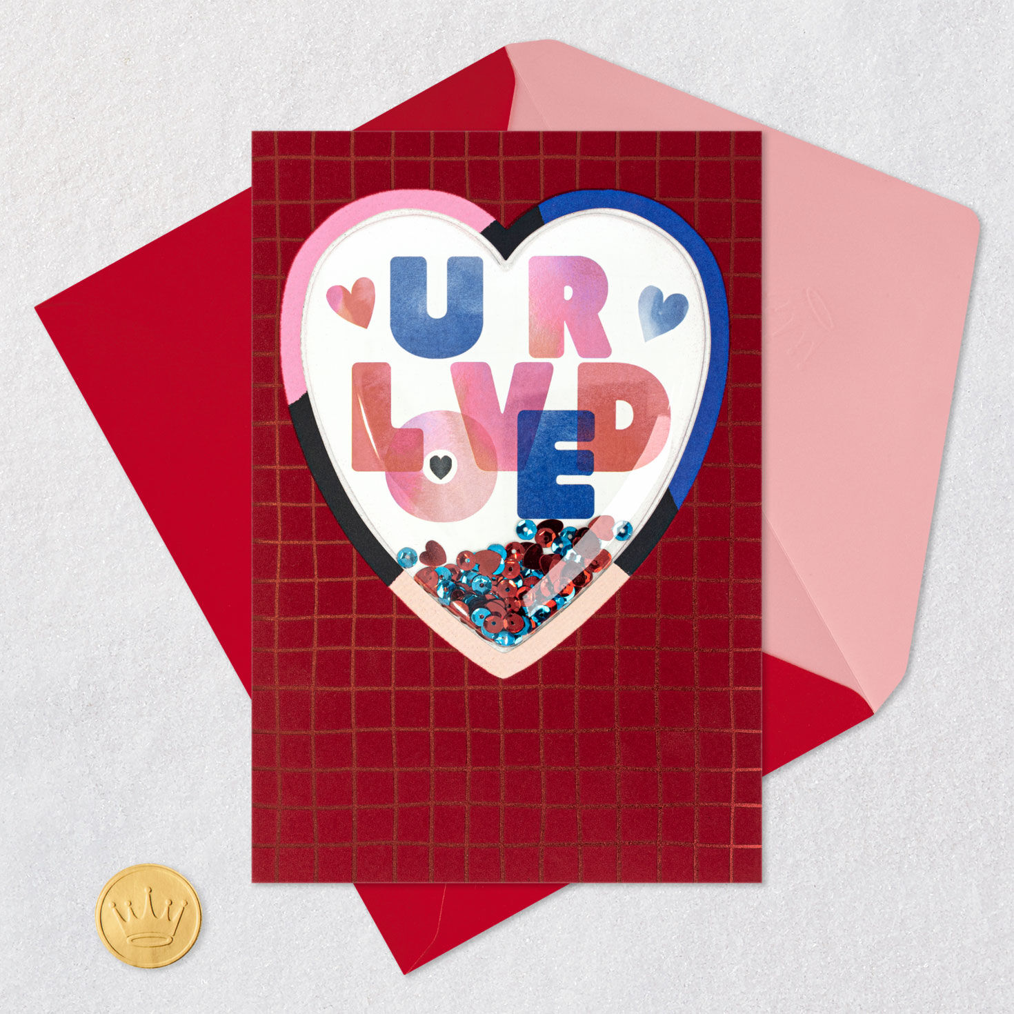 U R Loved Confetti Shaker Heart Love Card Card Front with Envelope and Gold Seal image number 5
