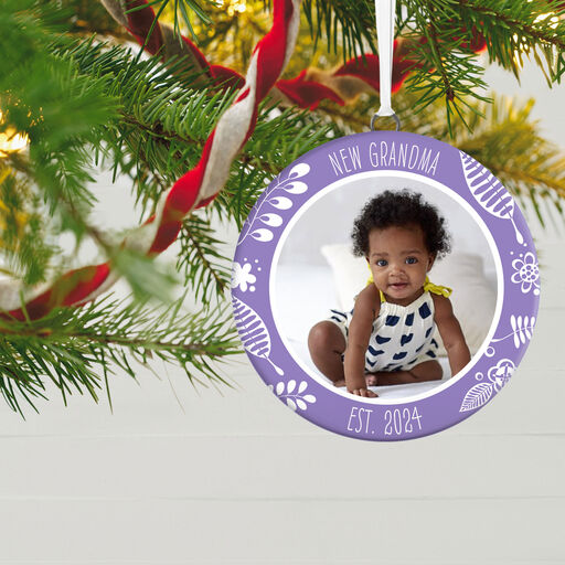 New Grandma Personalized Text and Photo Ceramic Ornament, 