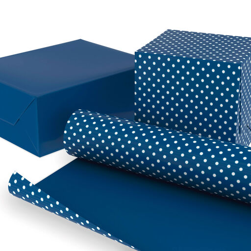 Navy/White Dots Reversible Wrapping Paper Roll, 20 sq. ft., 