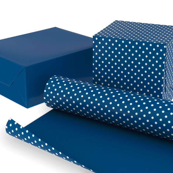 Navy/White Dots Reversible Wrapping Paper Roll, 20 sq. ft., , large image number 2