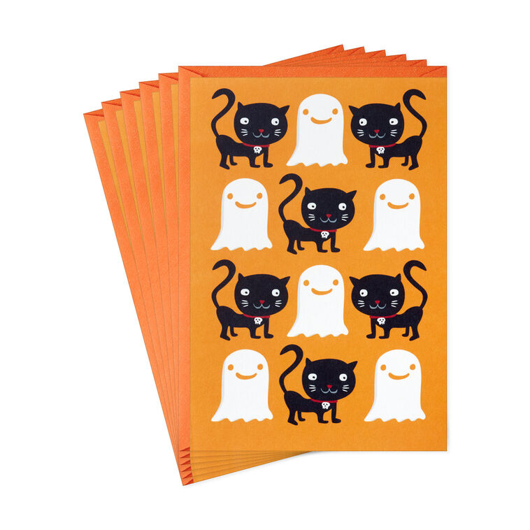 Checkerboard Ghosts and Black Cats Halloween Cards, Pack of 6