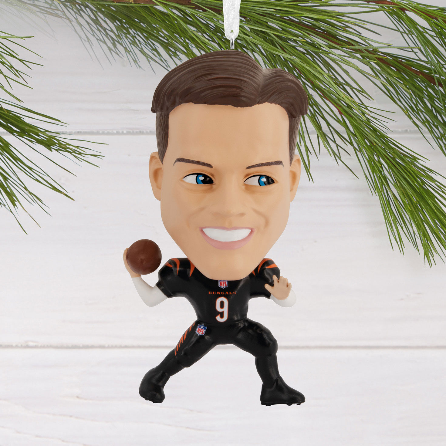 Joe Burrow Bobblehead Christmas Ornament hanging on tree image number 2