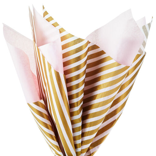 Light Pink and Gold Stripe 2-Pack Tissue Paper, 4 Sheets, 