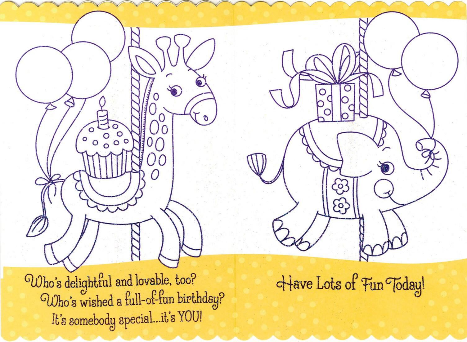 Birthday Girl Carousel Coloring Birthday Card