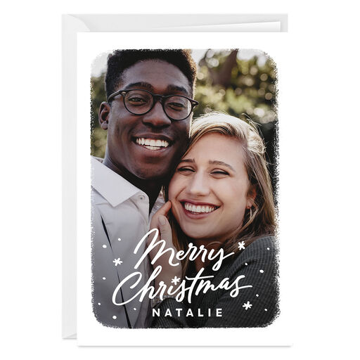 White Frame and Snow Folded Christmas Photo Card, 