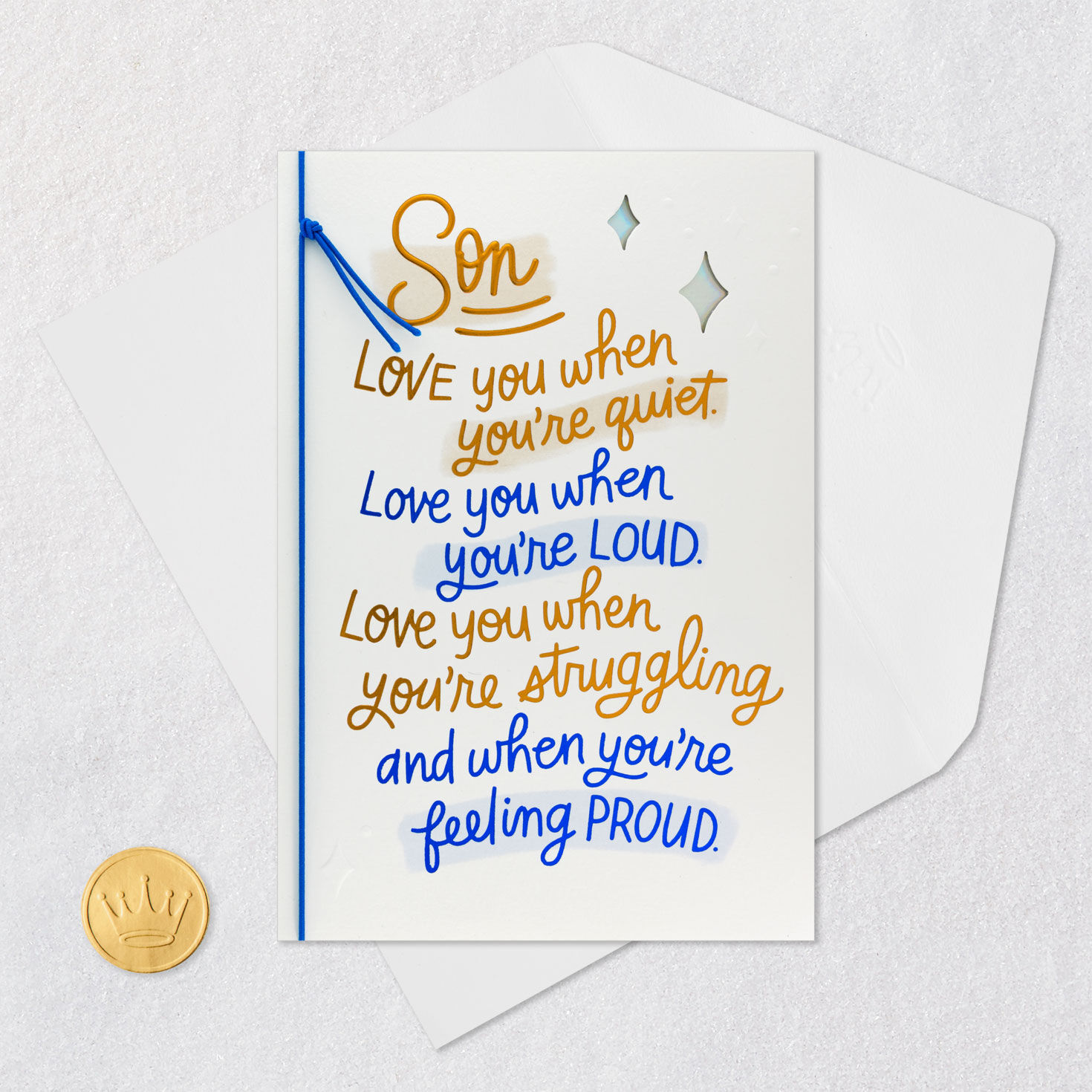 Blue and Copper Script Birthday Card for Son Card Front with Envelope and Gold Seal image number 6