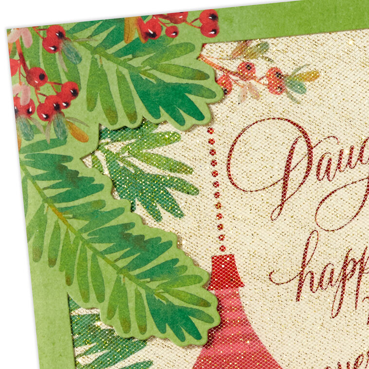 Elegant Red Floral Ornament Daughter Christmas Card Card Front Detail image number 5