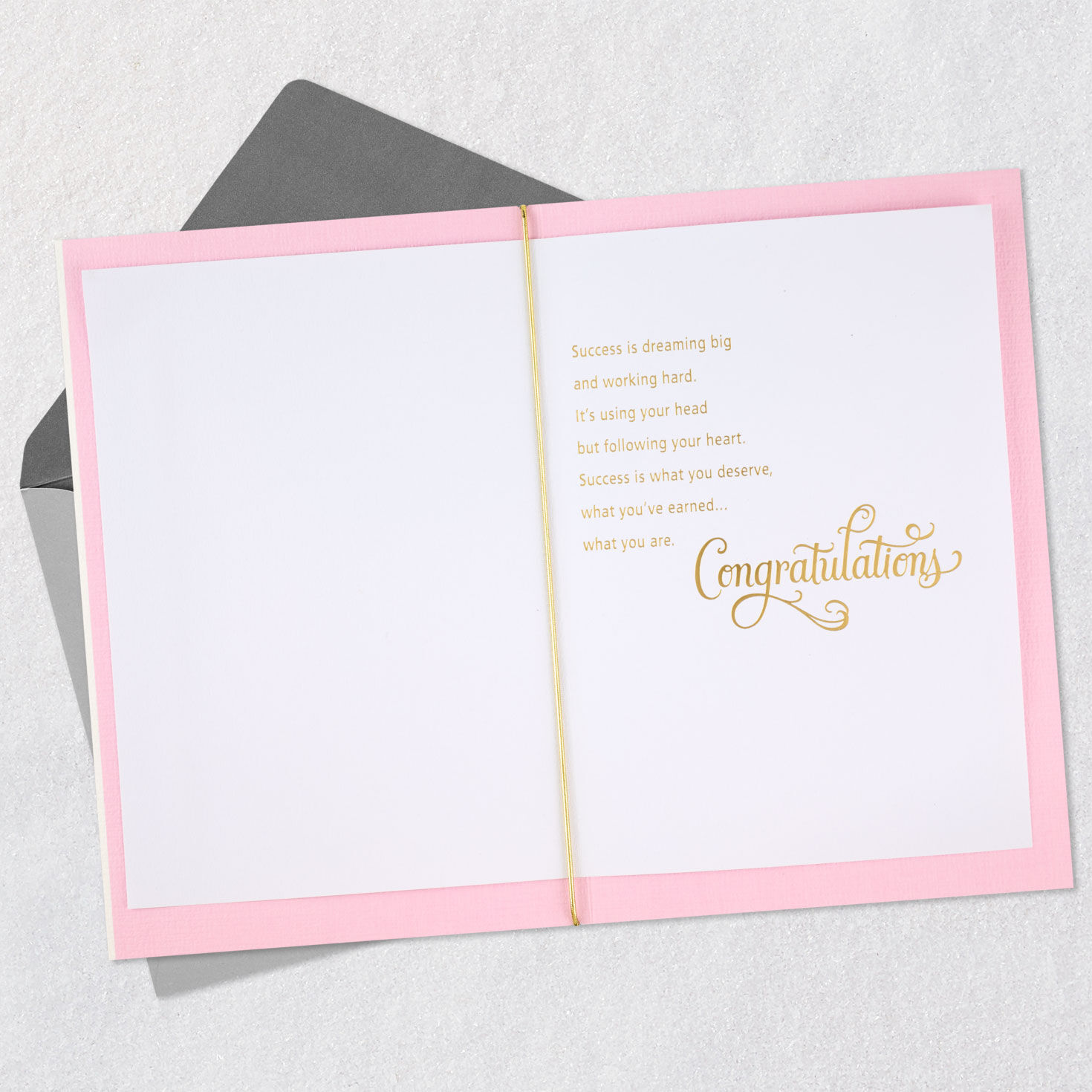 Pink and Gold Success Graduation Card for Woman Open card with envelope image number 3