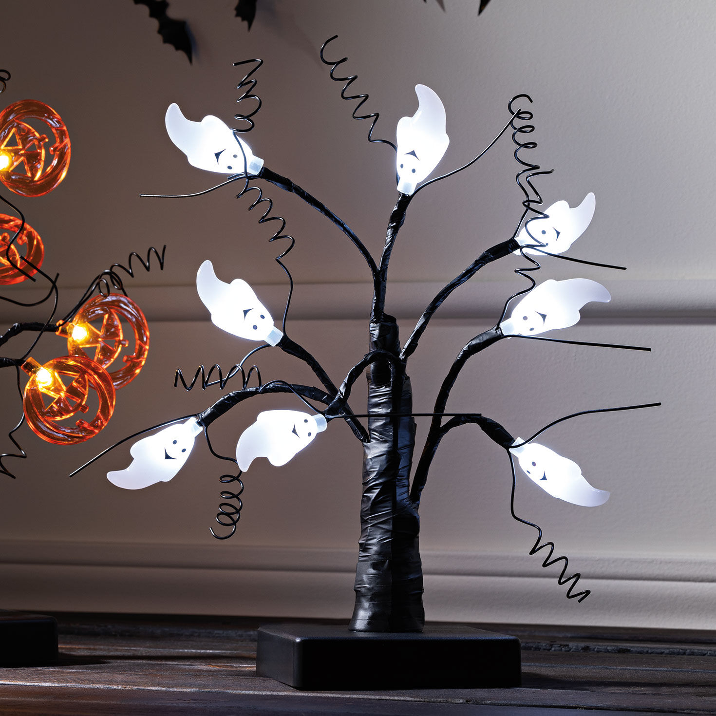 Black Halloween Mini Tree With Ghost-Shaped LED Lights in use image number 3