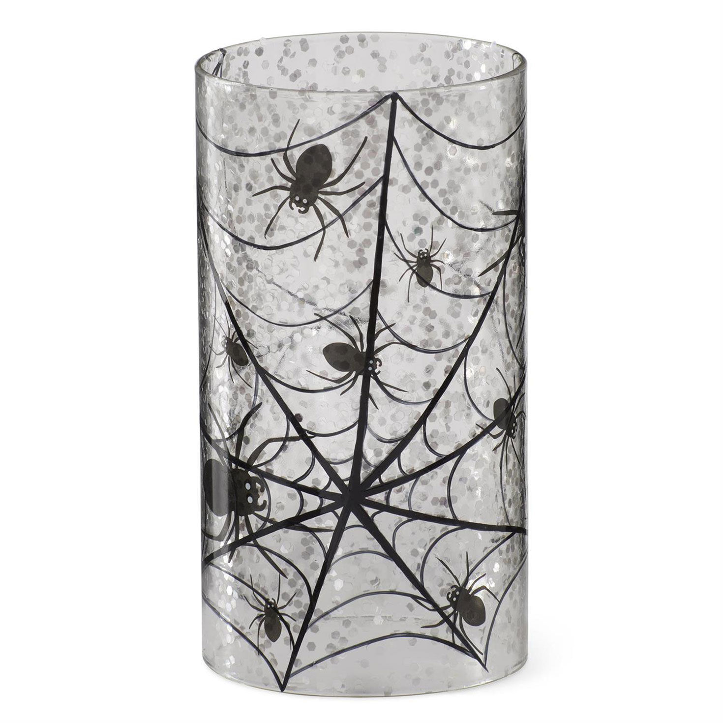 K&K Interiors Spider Web Glass Cylinder Candle Cover, 7.75"