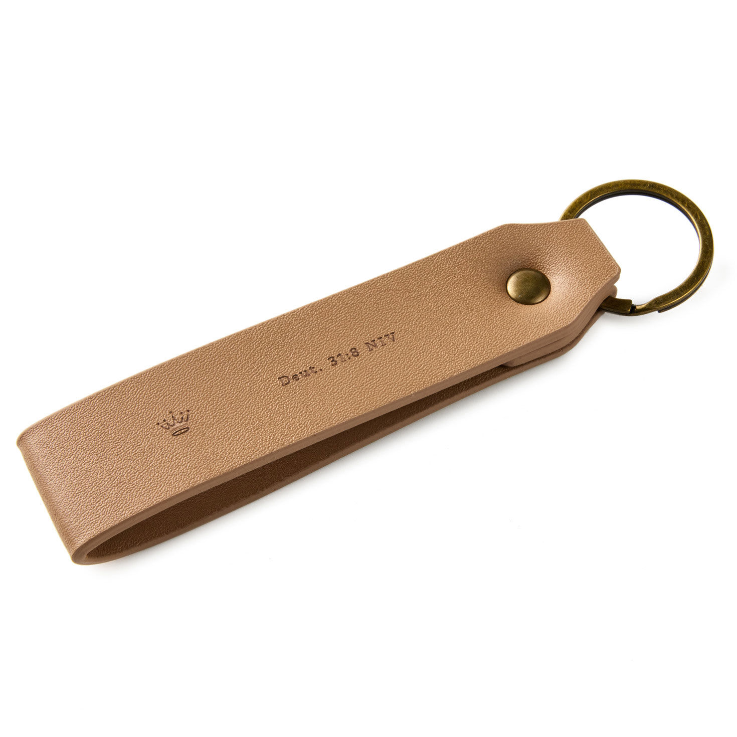 Do Not Be Afraid Tan Faux Leather Keychain back image number 2