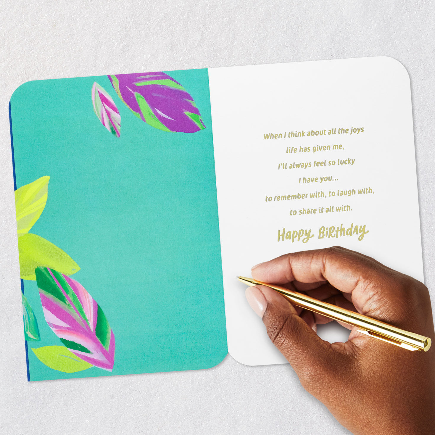 Tropical Leaves Birthday Card for Sister Signing card image number 6