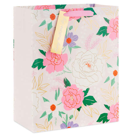 13" Floral Sketches on Pink Large Mother's Day Gift Bag, , large