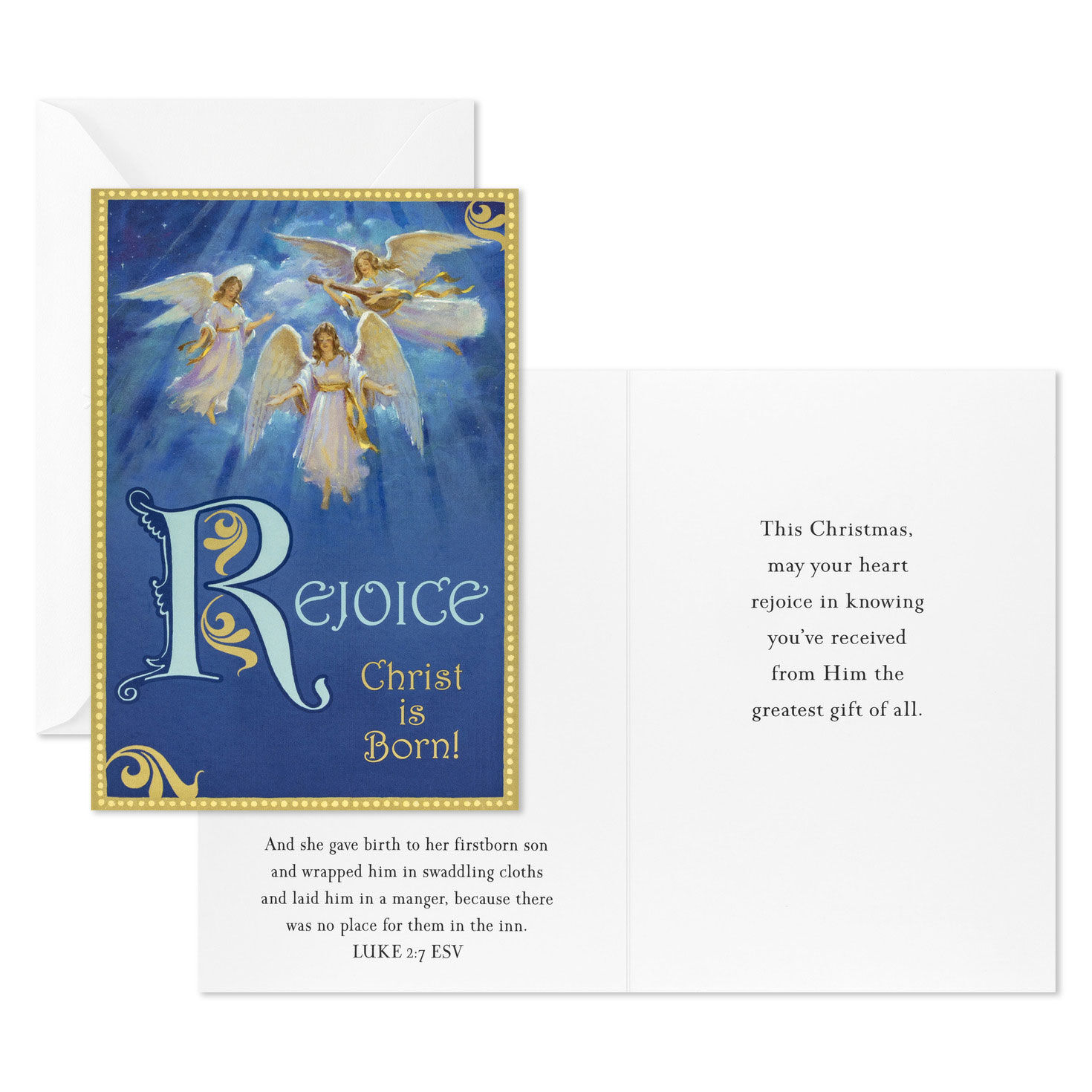 Angels on Blue DaySpring Religious Christmas Cards Card Front with Sentiment image number 3