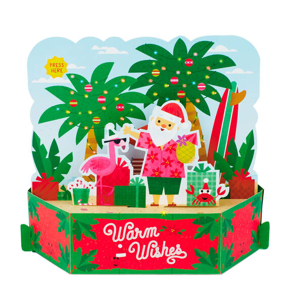Tropical Santa Musical 3D Pop-Up Christmas Card With Light, , large image number 2