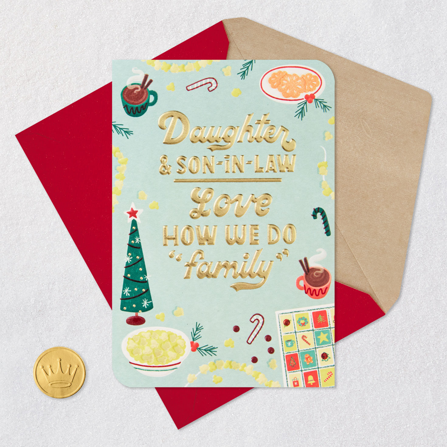 Food and Games Daughter and Son-in-Law Christmas Card Card Front with Envelope and Gold Seal image number 7